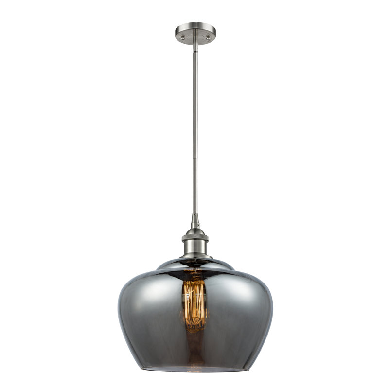 Luminaire suspendu 1 cloche pour une cloche Caillo, Ampoule non incluse, Plaqué couleur fumée, Nickel satiné brossé
