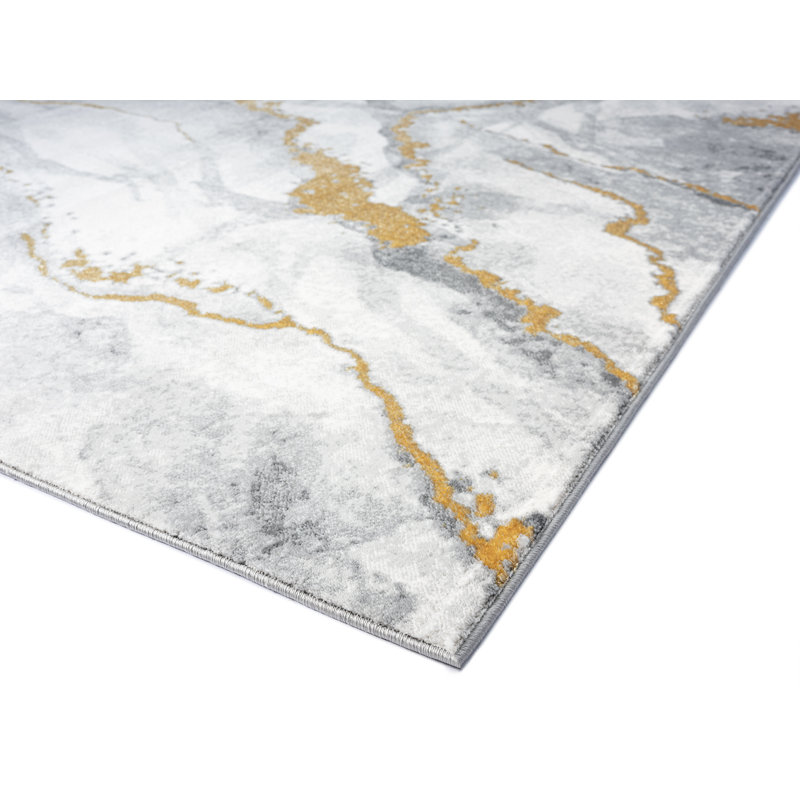 Tapis abstrait doré / gris, Rectangle 9 pi 1 po x 12 pi 3 po
