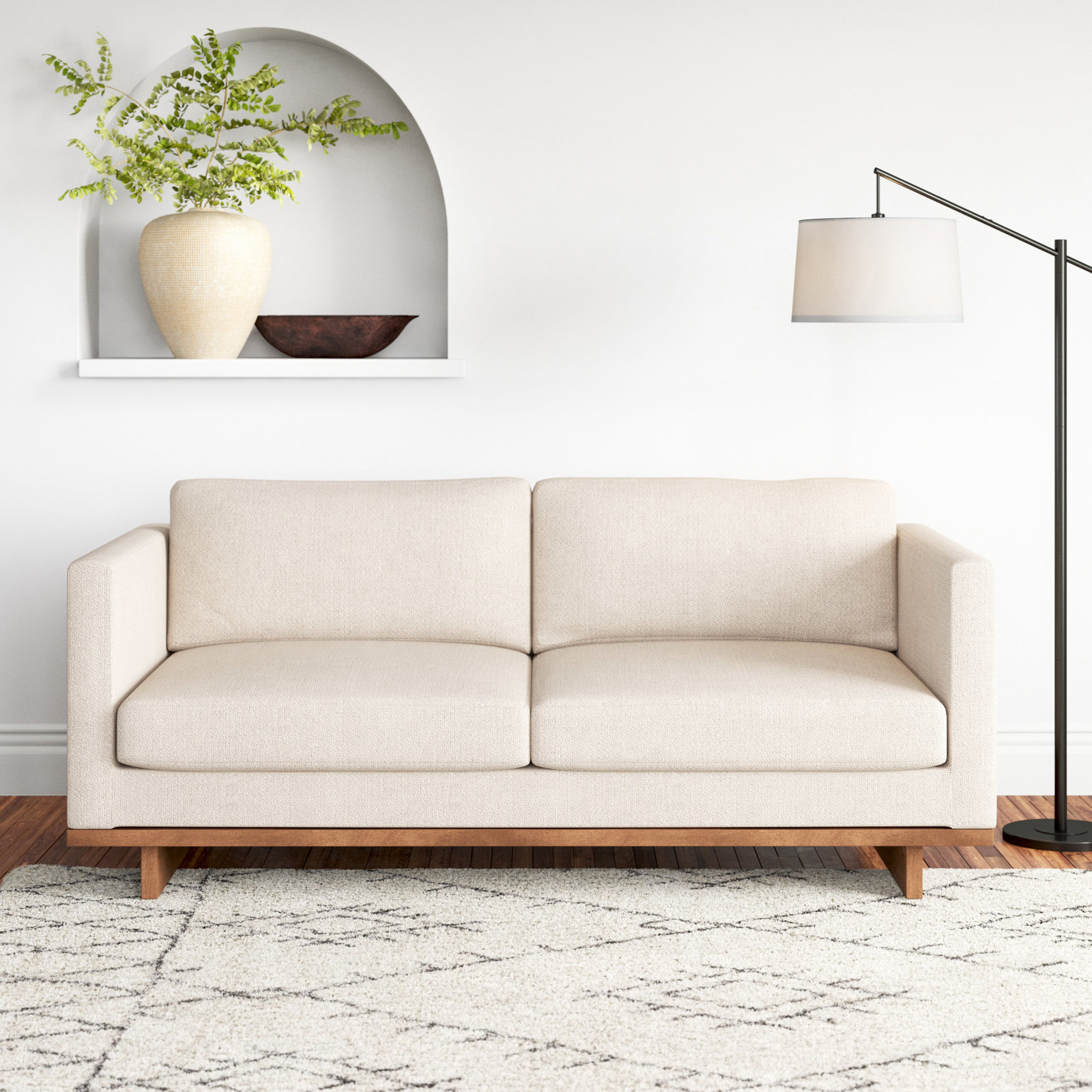 Menades 84'' Upholstered Sofa, Irving Taupe, Antique Cocoa