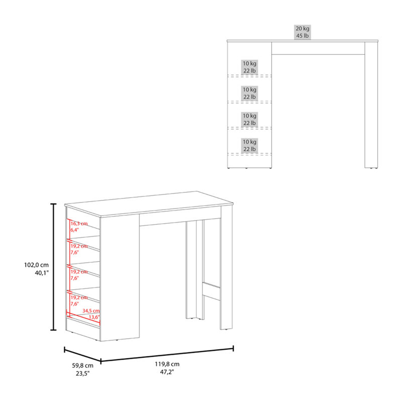 Table Norton, conception moderne, 4 tablettes ouvertes, idéale pour la cuisine