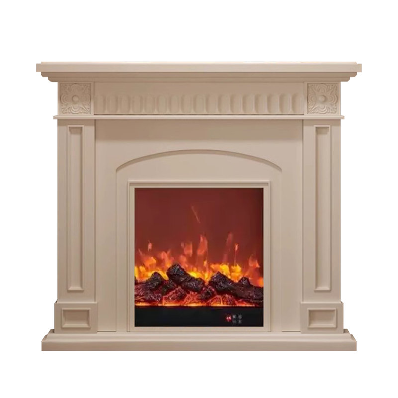 Beige Solid Wood Electric Fireplace