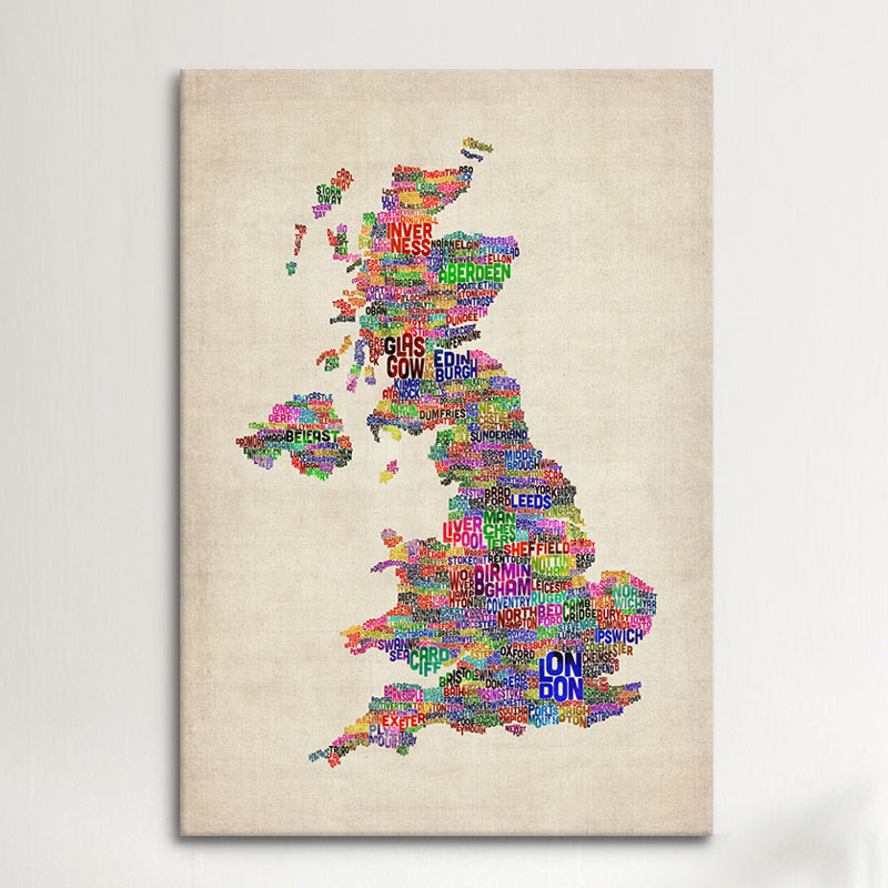 « great uk city text map iv » par michael tompsett, art textuel sur toile, H 26 po x l 18 po x P 1,5 po, Toile tendue