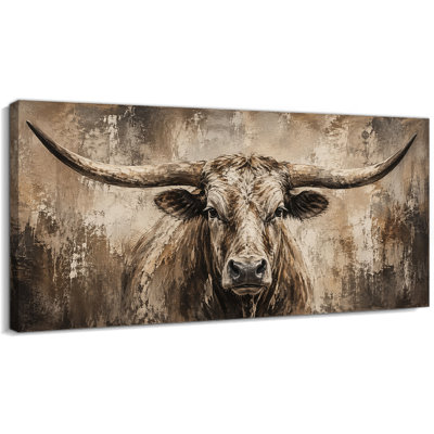Tableau mural Western Longhorn - Décoration murale vintage sur toile représentant un ranch d'animaux, 40 x 80 cm