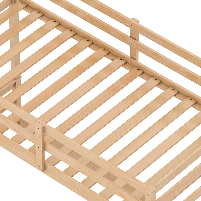 Twin Over Full Solid Wood Bunk Bed With Ladder & Full Guardrails, Natural Wood, Natural Wood