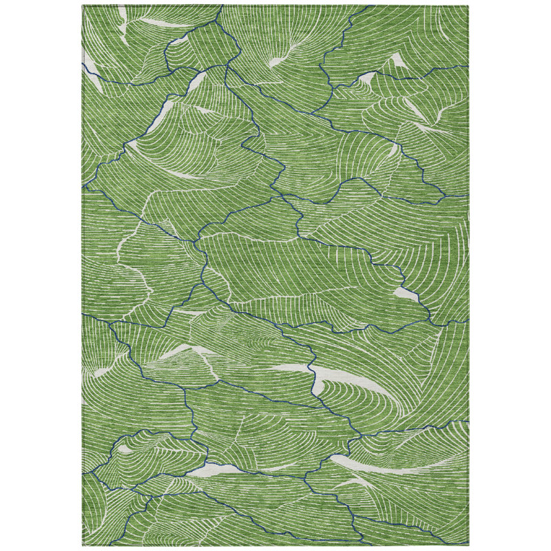 Sahari Green Washable Indoor-Outdoor Rug - , 9' x 12'