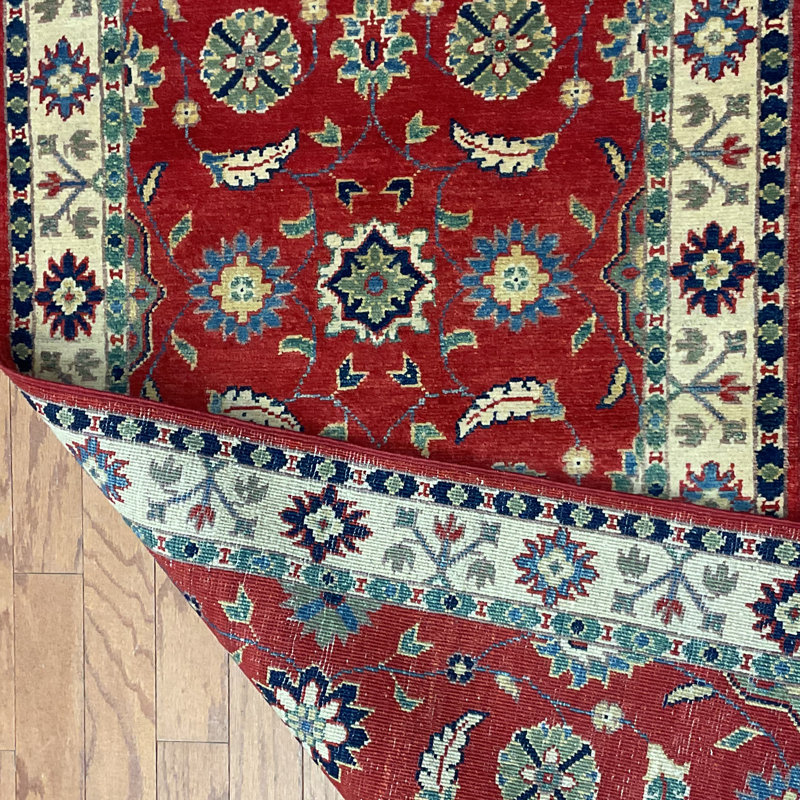 Tapis de couloir unique en laine noué à la main rouge / ivoire 2 pi 8 po x 9 pi 10 po Jevon