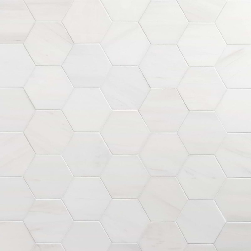 Bianco Dolomite 4" Hexagon Polished Marble Mosaic Tile