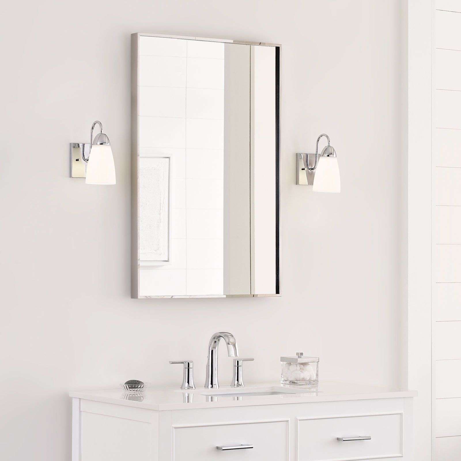 Single Light Glass Steel Dimmable Armed Sconce, No, Chrome