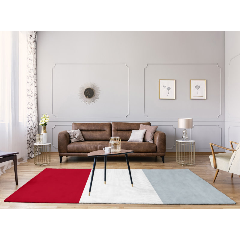 Tapis tissé à plat rouge/blanc/argent Los Angeles, Rectangle 5 pi x 7 pi