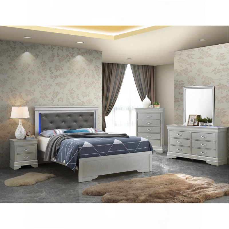 Grand lit Lorana, champagne argenté, Argent argent, Grand lit