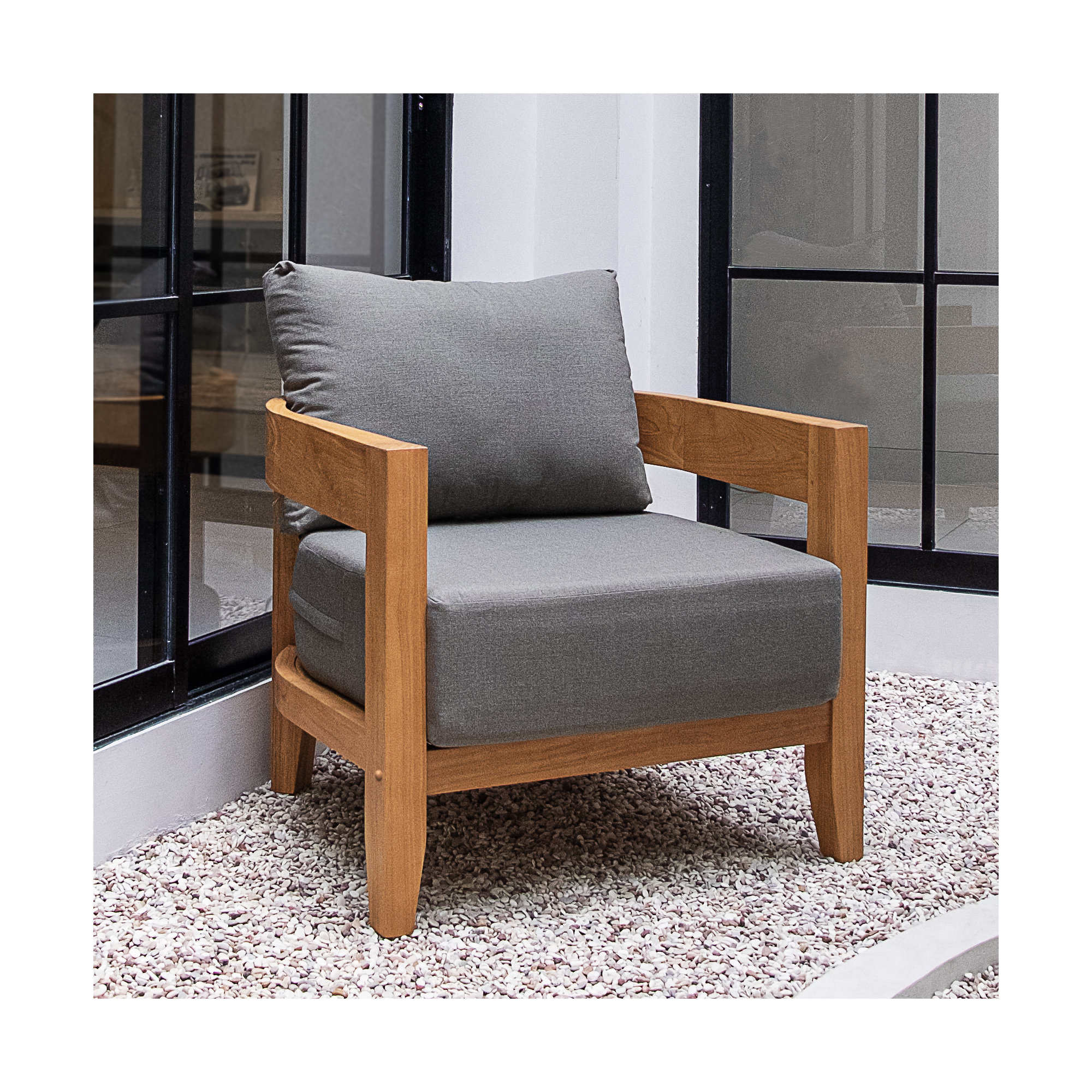 Keaton Teak Outdoor Lounge Chair With Cushions, Gray
