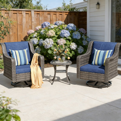 Ensemble 2 pièces de chaises pivotantes d'extérieur et table d'appoint, meubles de patio en osier toutes saisons avec dossier haut et coussins épais pour patio, cour arrière et porche