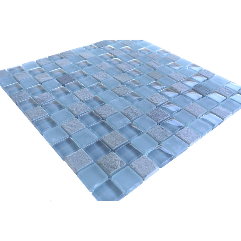 Carreau de mosaïque de verre et d'ardoise de 1 po x 1 po, bleu gris Mineral