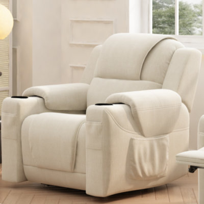 Fauteuil inclinable électrique avec télécommande - positionnement zéro gravité, tissu chenille, porte-gobelet latéral et porte-gobelet, moteur électrique, structure en bois et métal pour le salon / cinéma maison