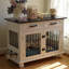 44,48 po, grande table de bout pour chien avec 2 tiroirs de rangement et bols rotatifs, cage décorative pour chien pour chien de taille moyenne, blanc et noir