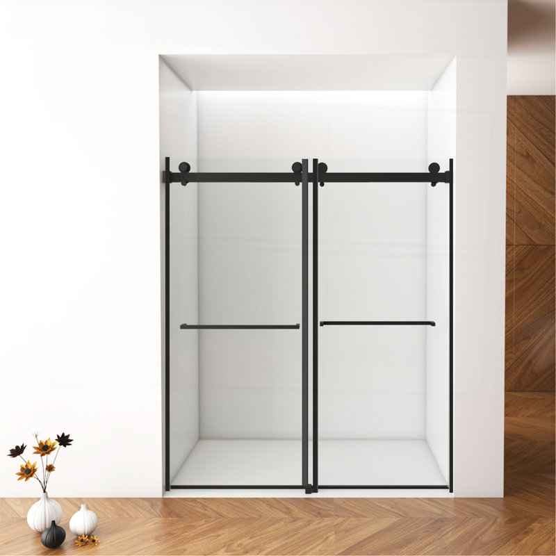 56"-60"W X 76"H Frameless Shower Door, Matte Black