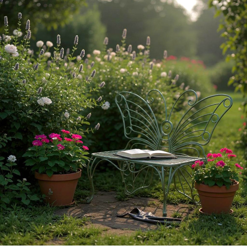Butterfly Metal Garden Bench, Green