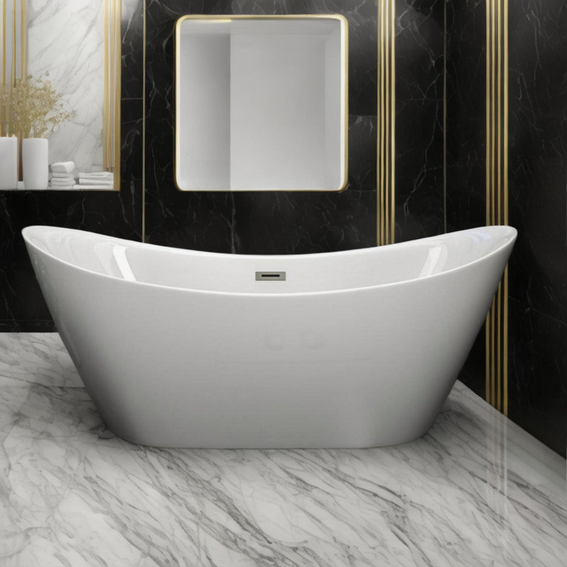 67" Acrylic Freestanding Bathtub Soaking Tubs With Overflow And Pop Up Drain