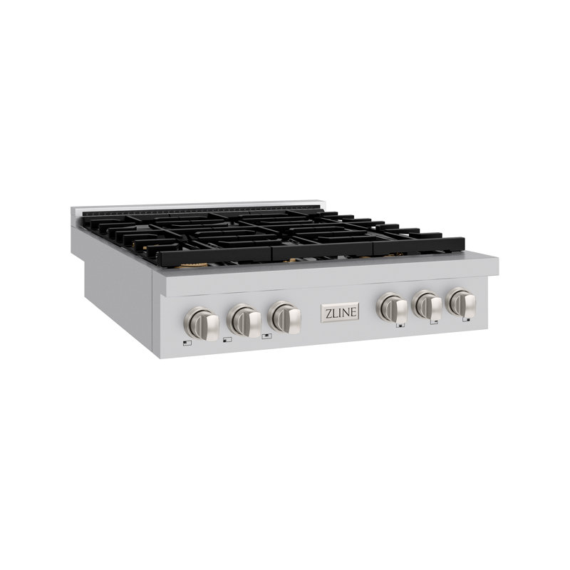 ZLINE 36 in. Autograph Paramount Gas Rangetop w/ 6 Burners & Champagne Bronze Accents, Stainless Steel/Brass Burners
