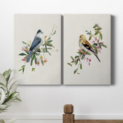 «Spring Song Gray Jay», ensemble de 2 reproductions d'art texturé sur toile tendue