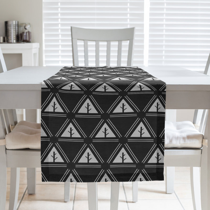 Chemin de table d’arbre minimaliste classic Barbra, 16 po x 72 po, Noir / Blanc
