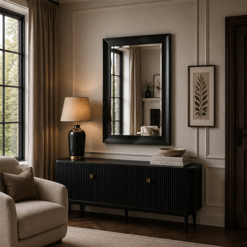 Greenlawn Curved Profile Grey Accent Wall Mirror, 106.5cm H x 129.5cm W, Dark Grey