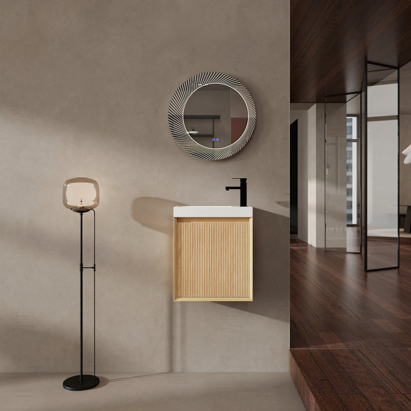 Meuble-lavabo mural 18,5 pouces avec lavabo en résine, porte à fermeture en douceur et armoire en bois aggloméré durable pour les salles de bain modernes