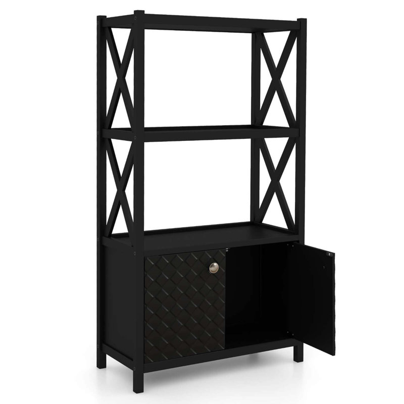 Bathroom Storage Cabinet With Open Shelves & Double Doors Modern Storage Organizer, Black