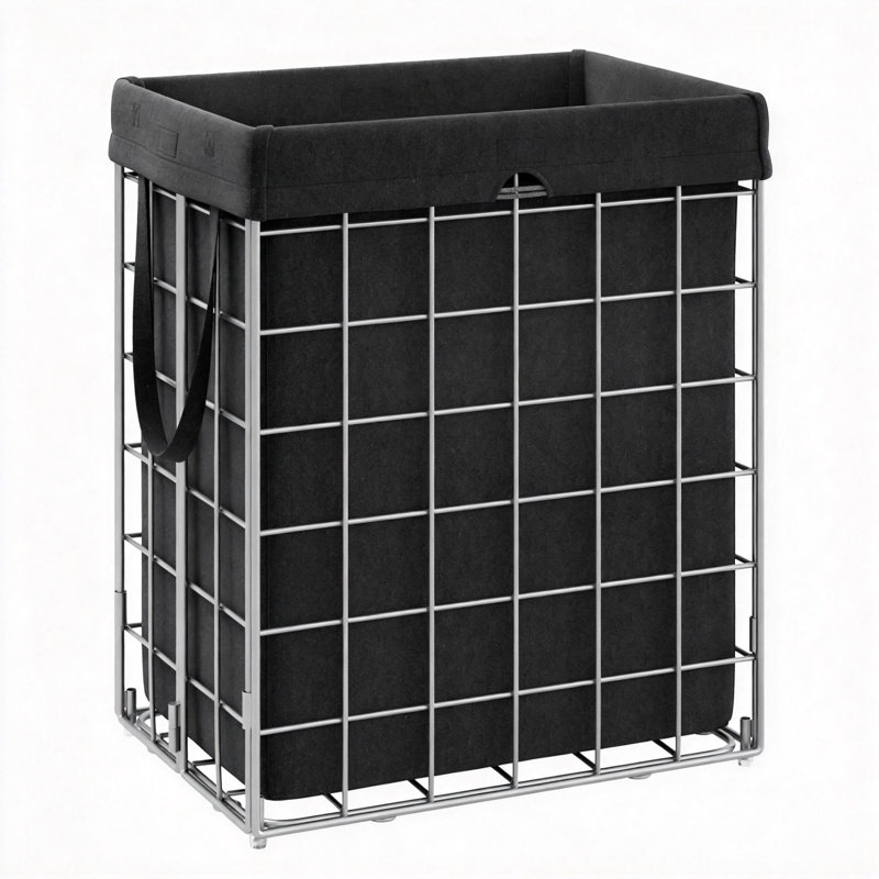 Laundry Hamper, 23.8 Gal Collapsible Laundry Basket With Removable Washable Liner And Metal Wire Frame (Black), Black