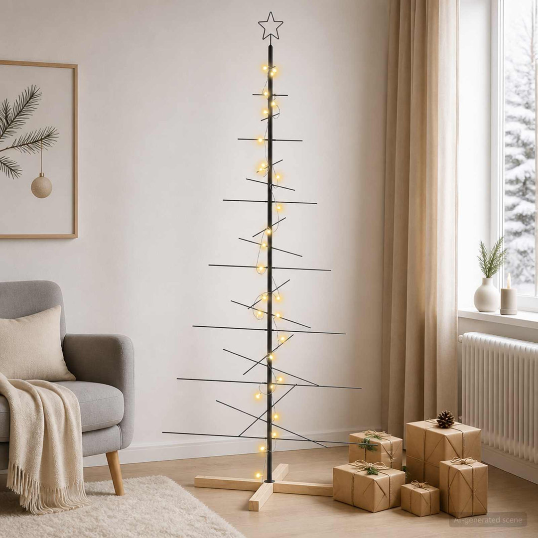Vidaxl Metal Christmas Tree With Stand Kuopio 180 Cm Warm White Steel - Black, Black - Image 3
