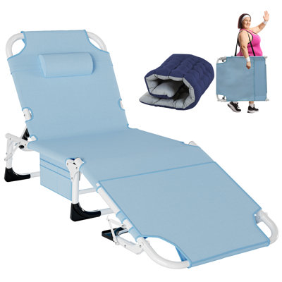 Chaise de plage pliante avec 5 positions réglables, trou, coussin et coussin à 2 côtés, sangles de transport