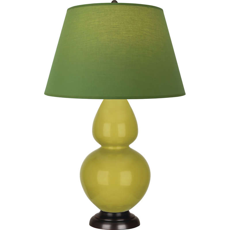 Lampe de table double gourde en céramique, Thé vert / taupe, Citron glacé / bronze, Bronze