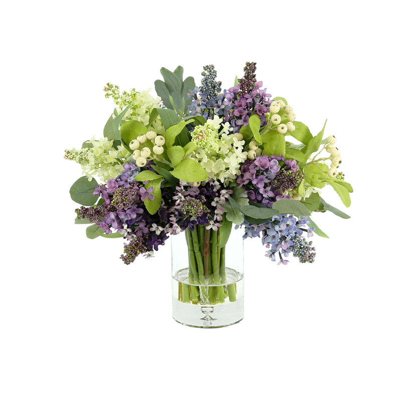 Faux Floral Arrangement with Lilacs and Berries