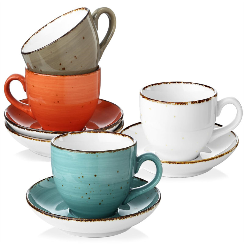 Ensemble de tasses à cappuccino élégantes en porcelaine blanche - Style Art déco pour les amateurs de café, Multicolore
