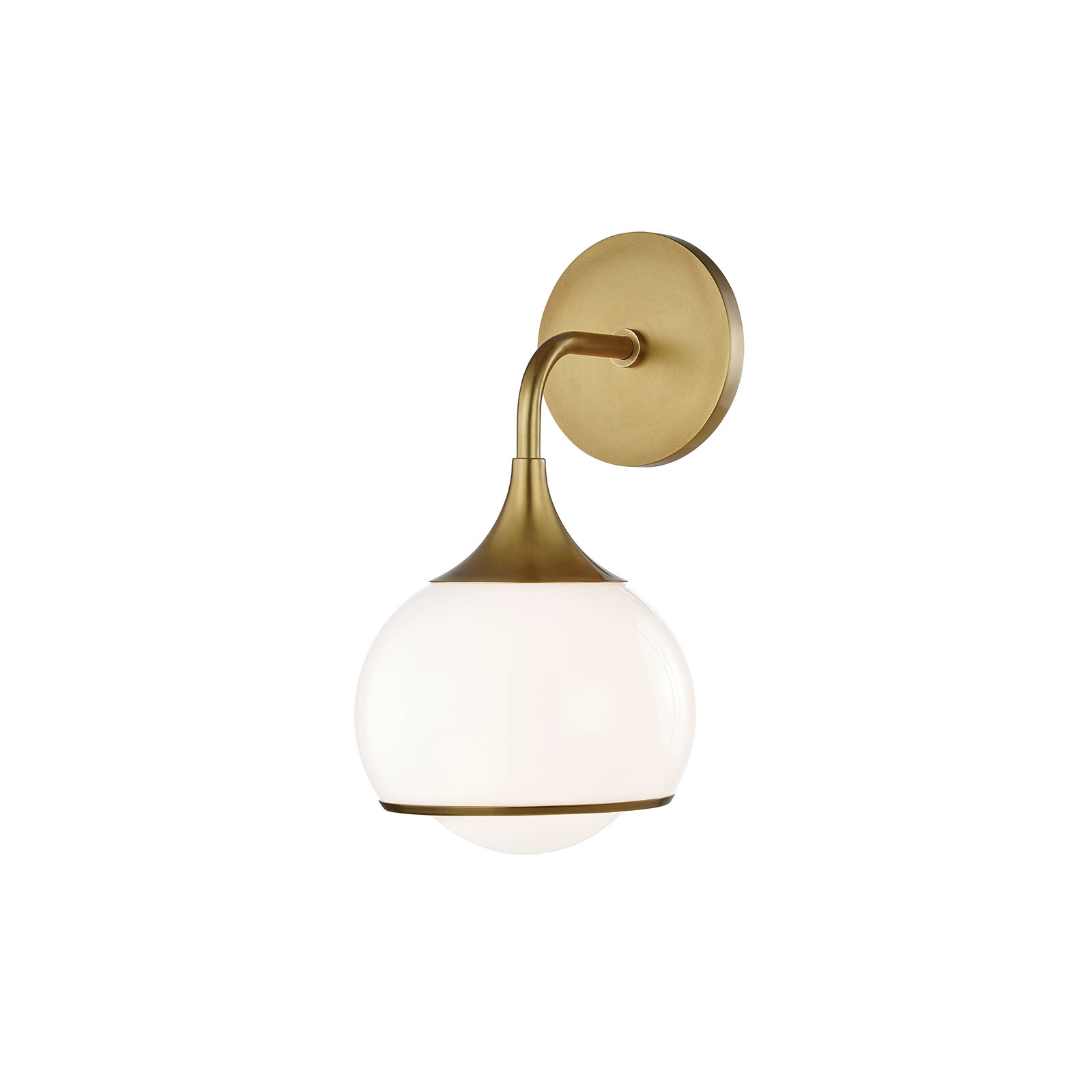 Kegan Single Light Glass Dimmable Armed Sconce, Aged Brass