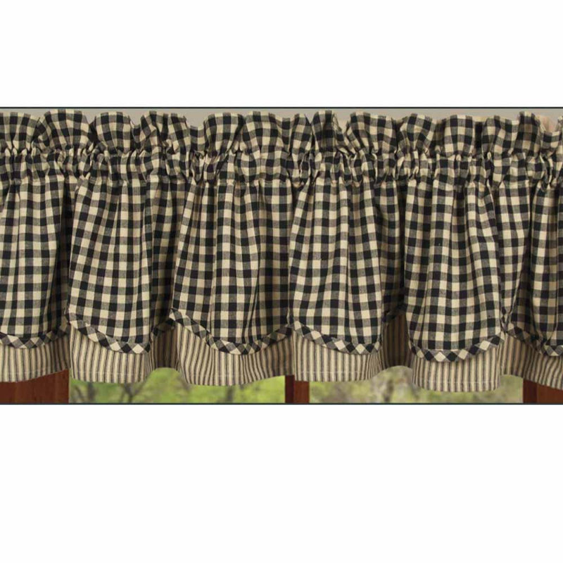 Carnbore Cotton Blend Checkered Window Valance, Black/Nutmeg