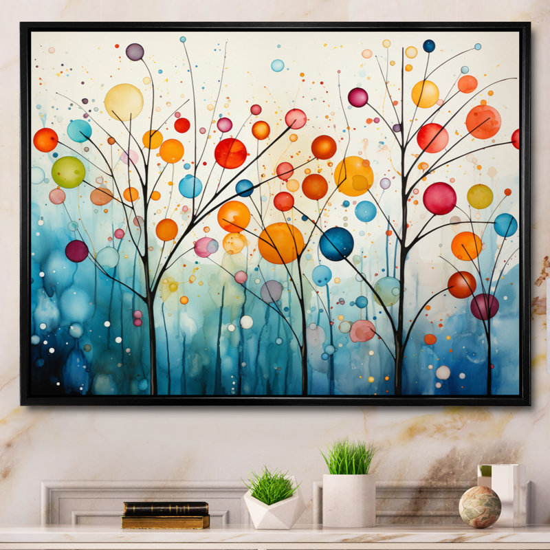 Teal Mid Century Retro Reflections - Abstract Midcentury, art mural encadré, Reproduction avec cadre flottant, Black