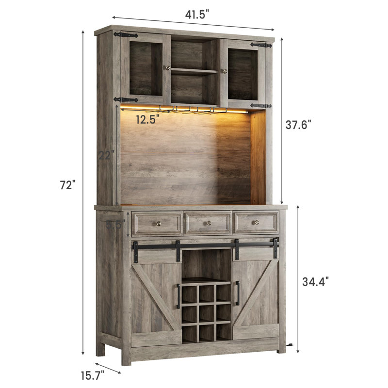 Bar à café 72 po Modern Farmhouse, H 71,65 po x l 41,54 po x P 15,75 po, Gray