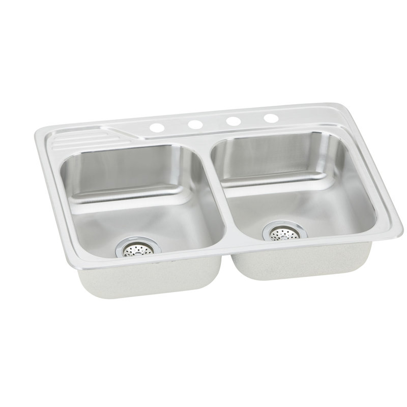 Gourmet 33" L x 22" W x 7.5" Top Mount Kitchen Sink, 0 hole