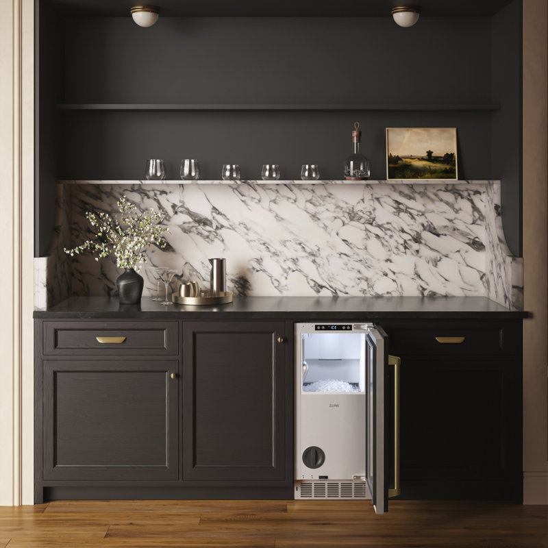 ZLINE Autograph Edition 15 in. Touchstone Nugget Ice Maker with Panel-Ready Door and Bronze Handle, Gold