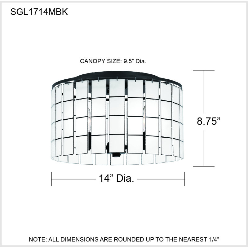 Seigler Matte Black 14" Glass Drum Semi-Flush Mount Light