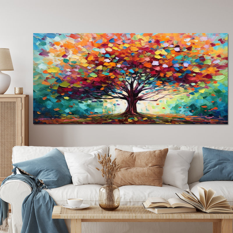 Art mural corail à la ferme I - Arbres, Sans cadre, H 28 po x l 60 po, Toile tendue