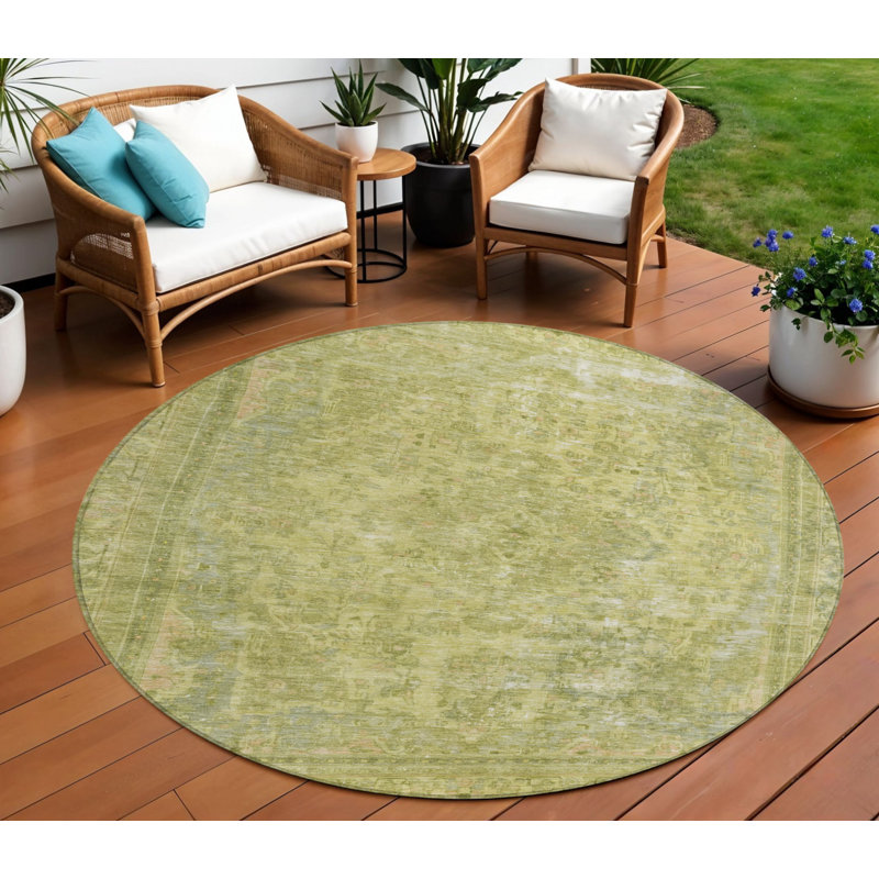 Tapis intérieur lavable rond 8 pi vert et vert sauge