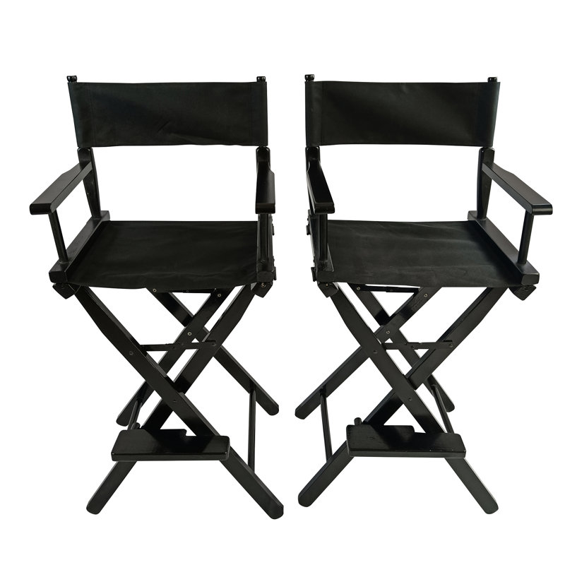 2Pcs Director Chairs, Foldable, Black, 176Lbs Bearing Capacity, Solid Wood Frame, Breathable Canvas For Long-Term Use Foldable Director's Chairs 2Pcs, Wood, Seat Skateboarding