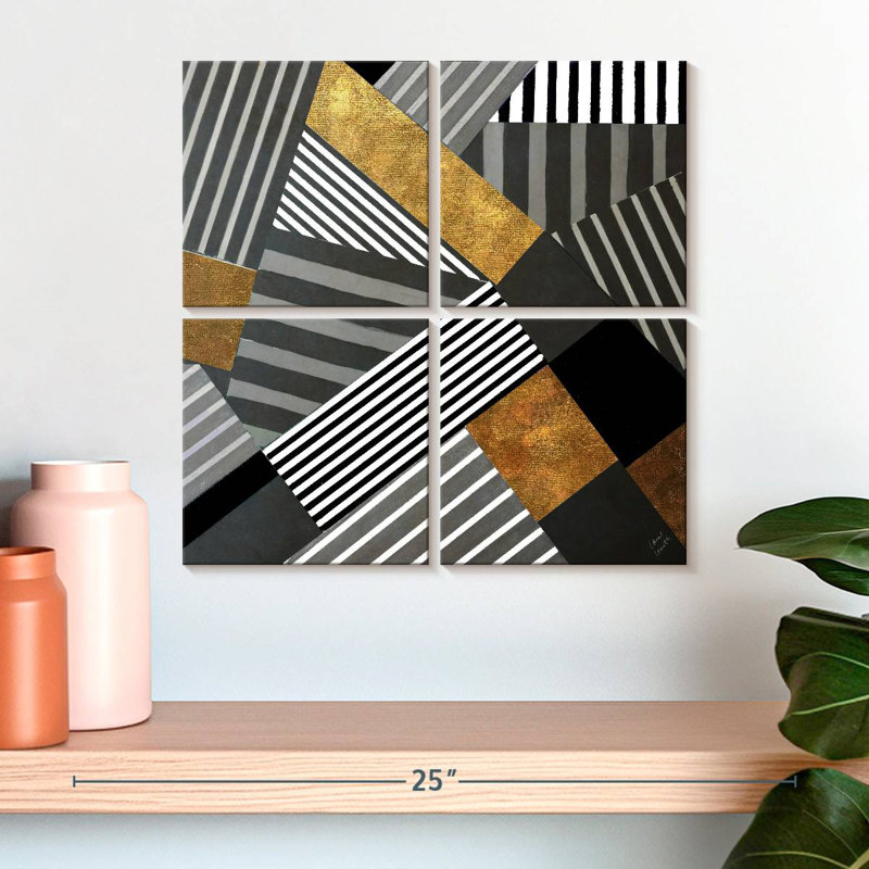 Geo Stripes In Gold And Black II, 18" H x 18" W