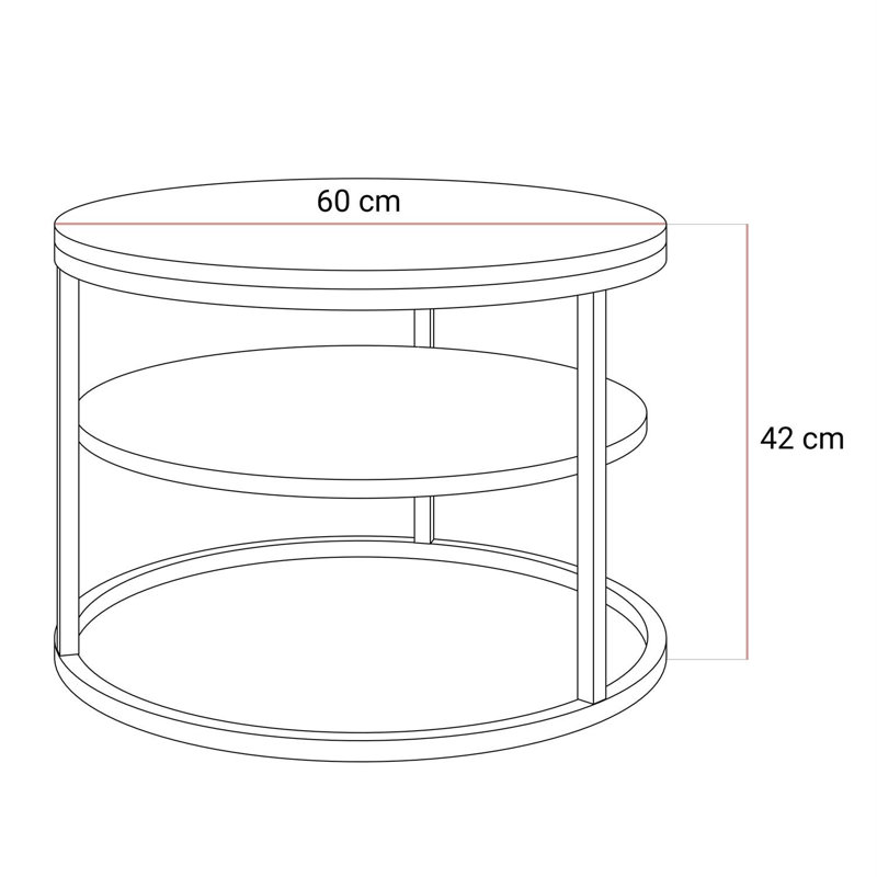 CIRI SLIM Round Coffee Table with Shelf, black matt