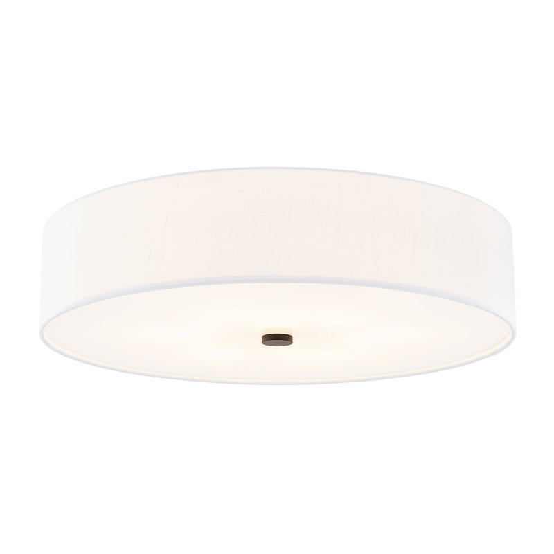 Textile - Classic Drum Flush-Mount -Linen Fabric Shade - 30"D x 30"W x 7.25"H, Matte Black, White