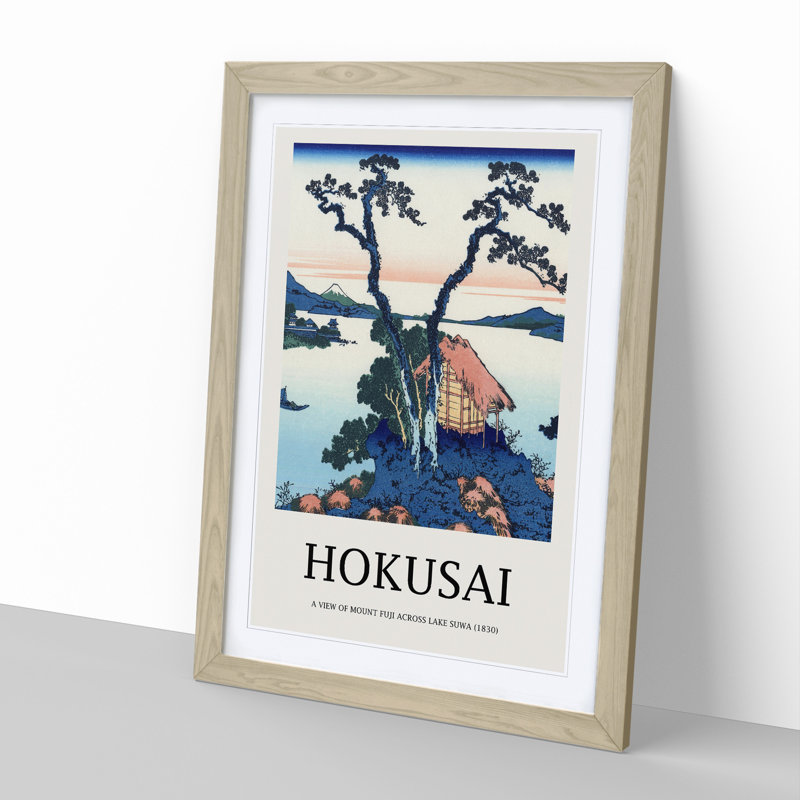 A View of Mount Fuji Across Lake Suwa by Katsushika Hokusai - Picture Frame Painting, 65cm H x 48cm W x 2cm D, Oak Framed
