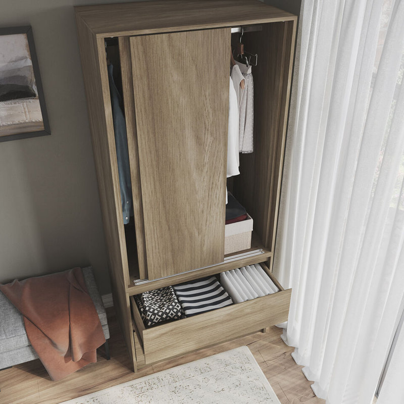 Solid Wood Wardrobe, Oak/Oak