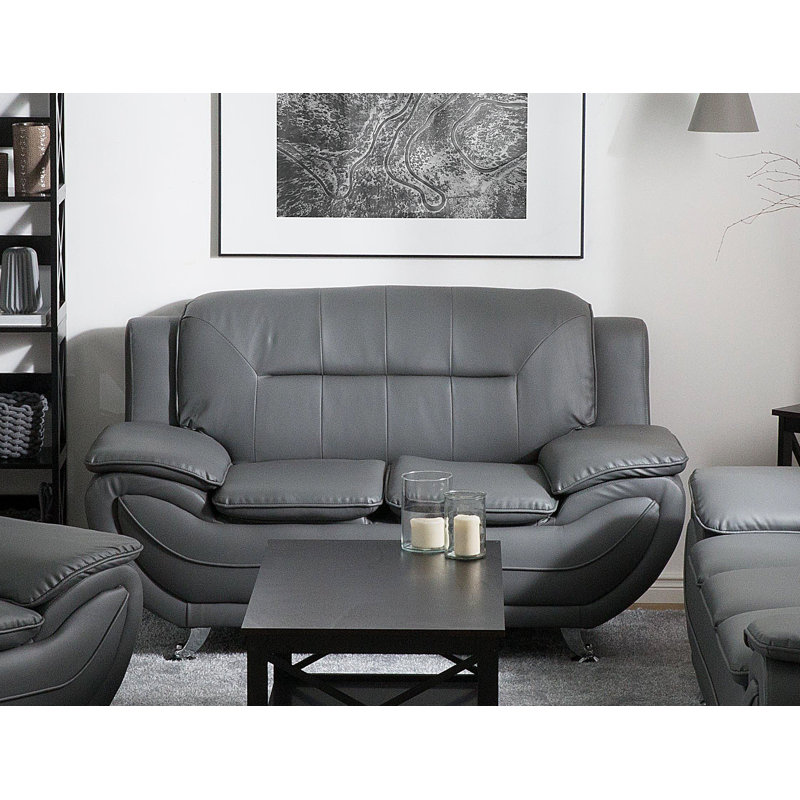 Katarina 2 Seater Faux Leather Loveseat, Grey